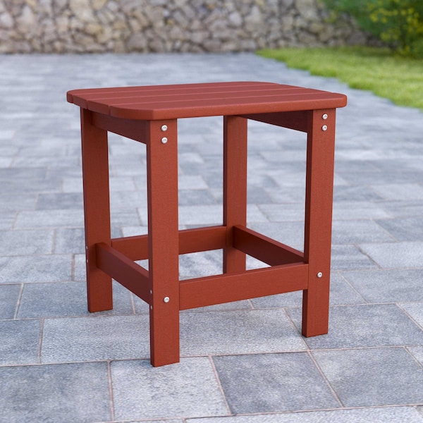 Flash Furniture Charlestown All-Weather Poly Resin Wood Adirondack Side Table in Red JJ-T14001-RED-GG - main